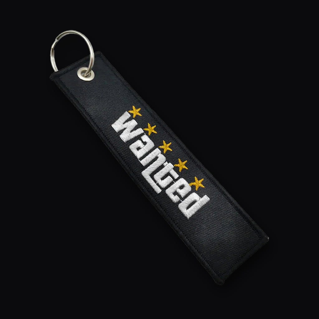Wanted Keytag embroidered nylon tag with split ring