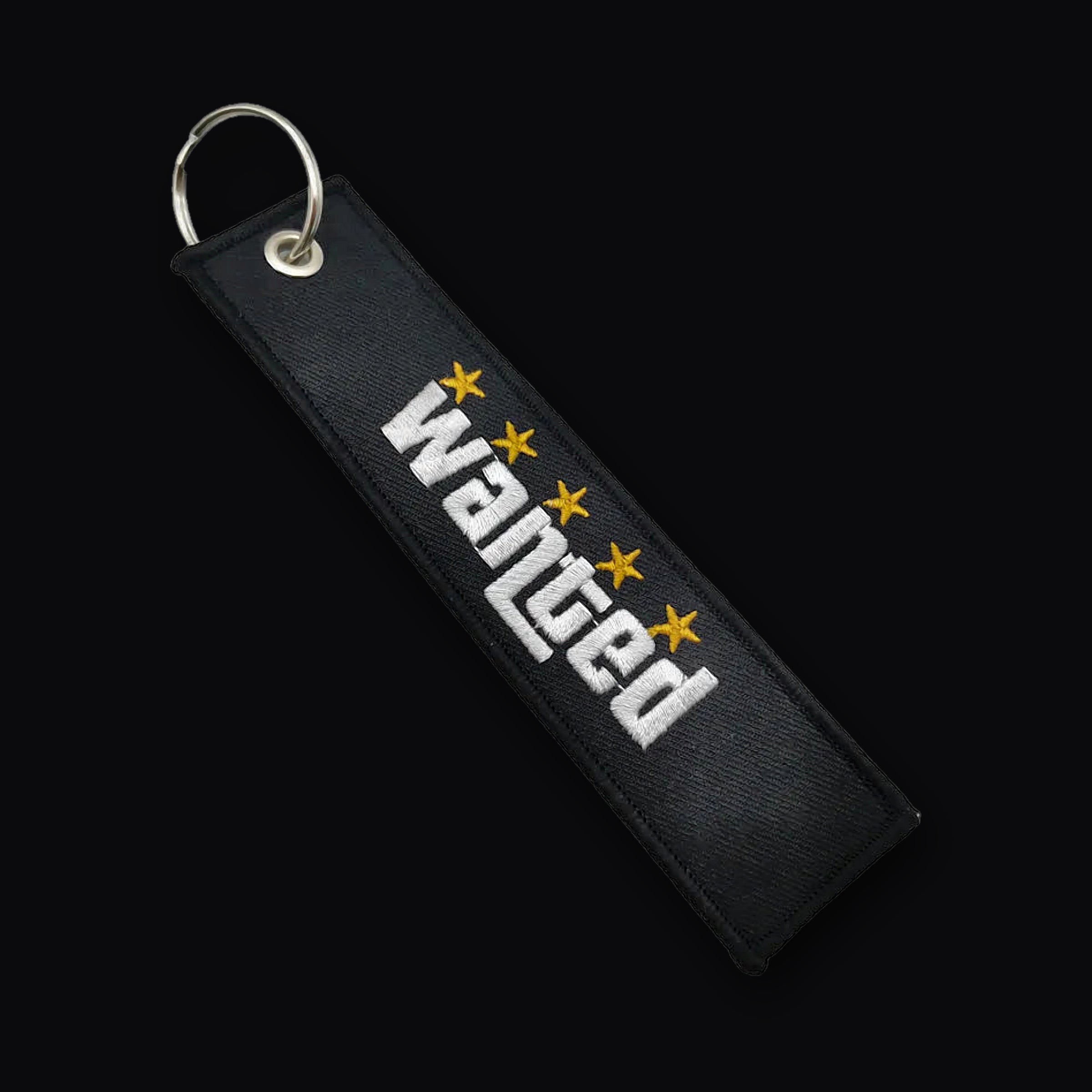 Wanted Keytag embroidered nylon tag with split ring