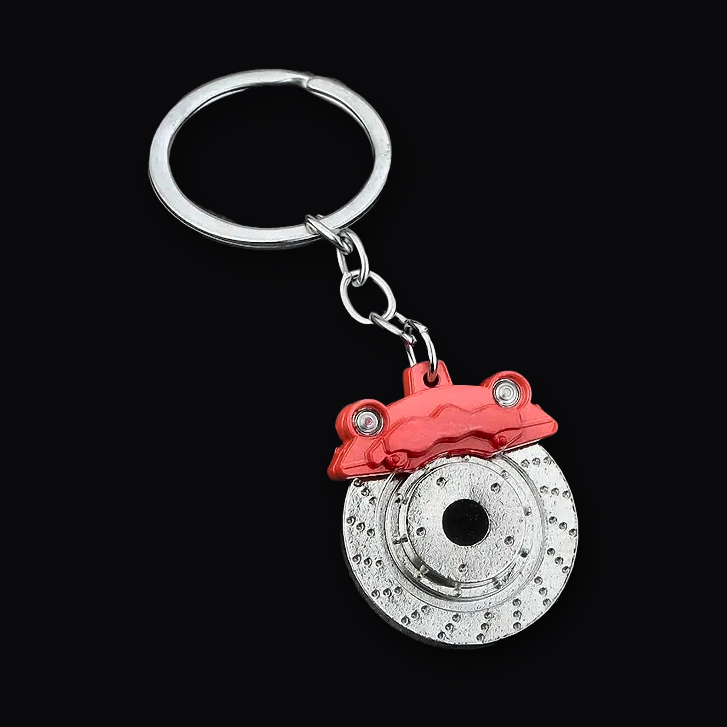 Brake Disc Keyring, red brake disc miniature keyring