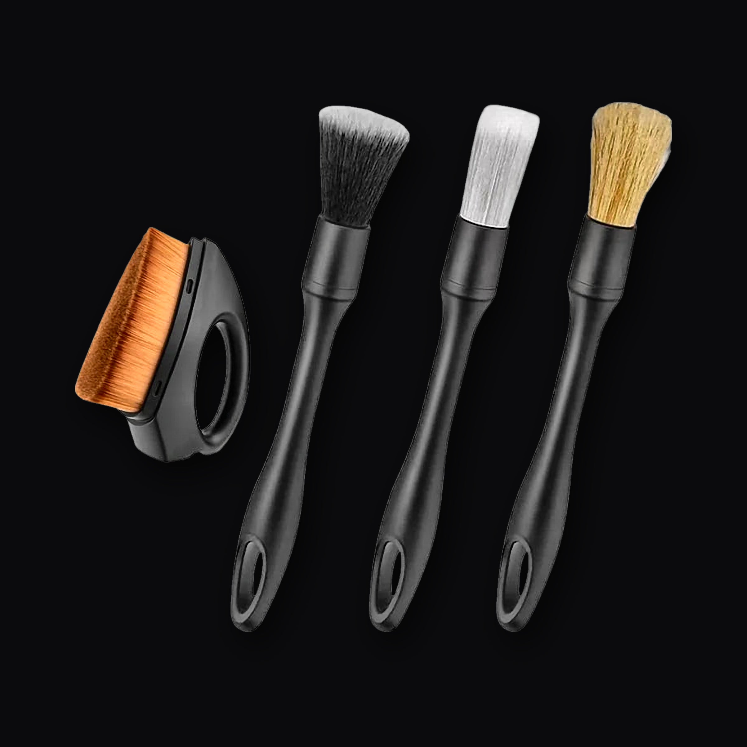 Four piece detailing brush set with palm brush