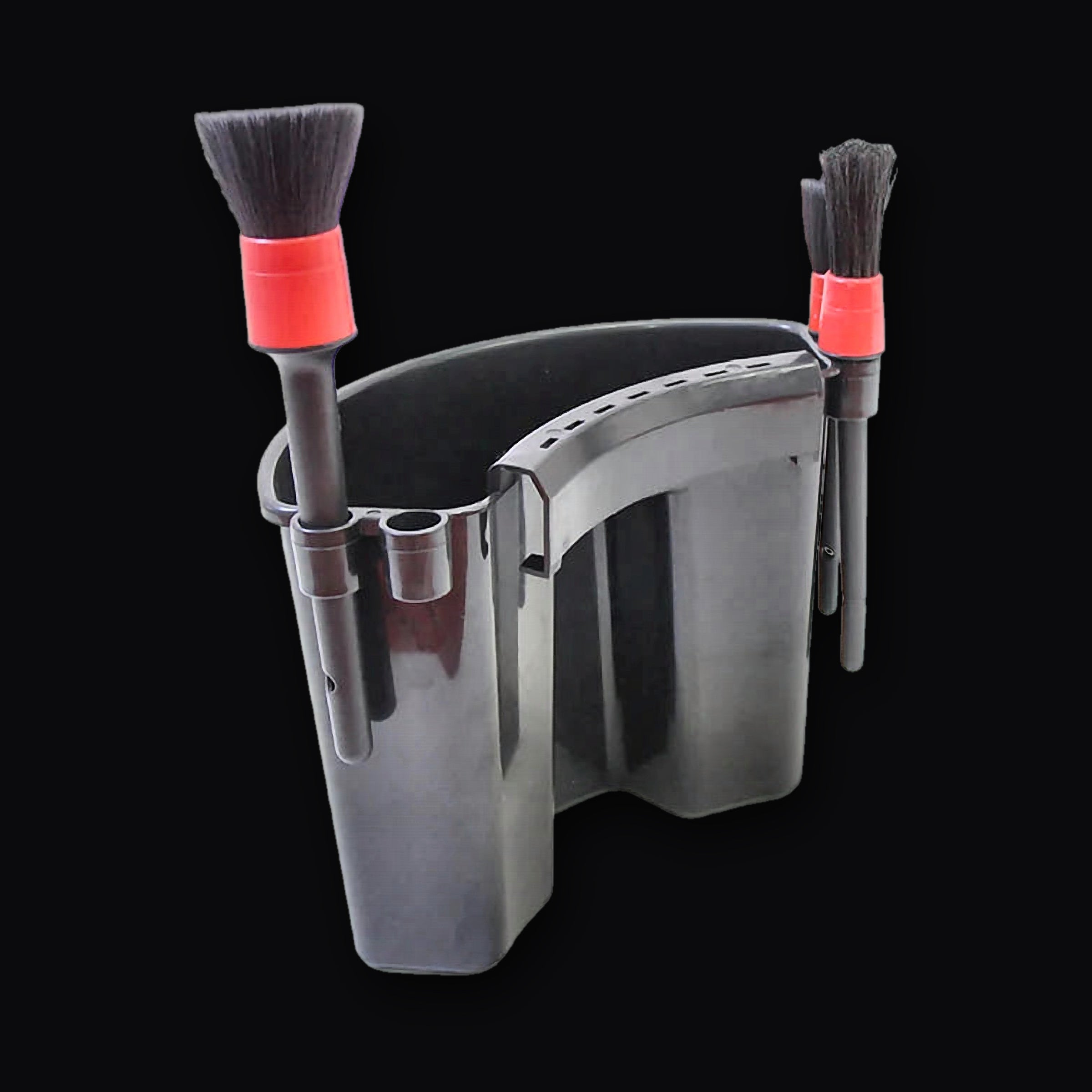 Bucket Organizer in black with brushes shown in the slots