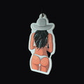 Cowgirl pin up hanging air freshener card, back view