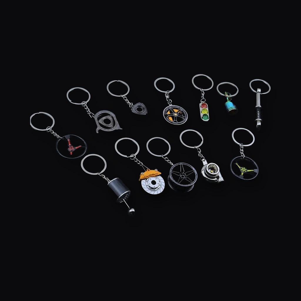 Parts Keyring, mixed group of miniature car part keyrings