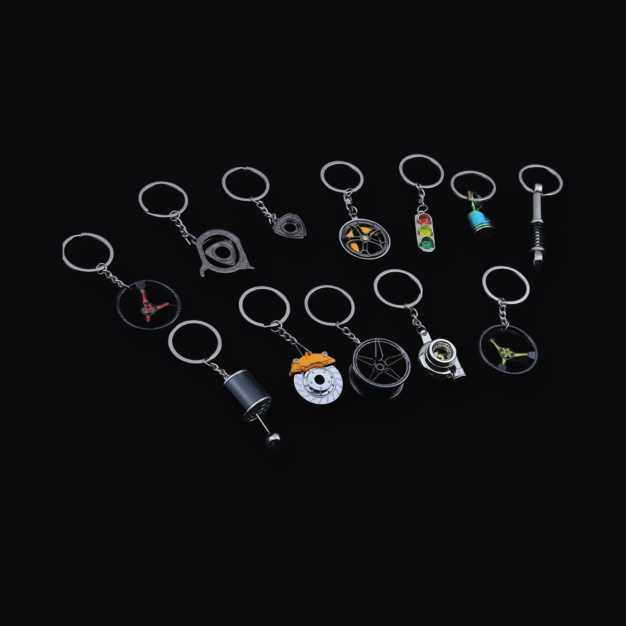 Parts Keyring, mixed group of miniature car part keyrings