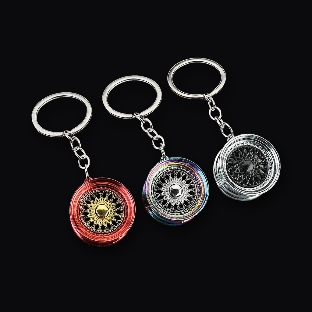 Gear Head Keyring, three wire mesh wheel keyrings