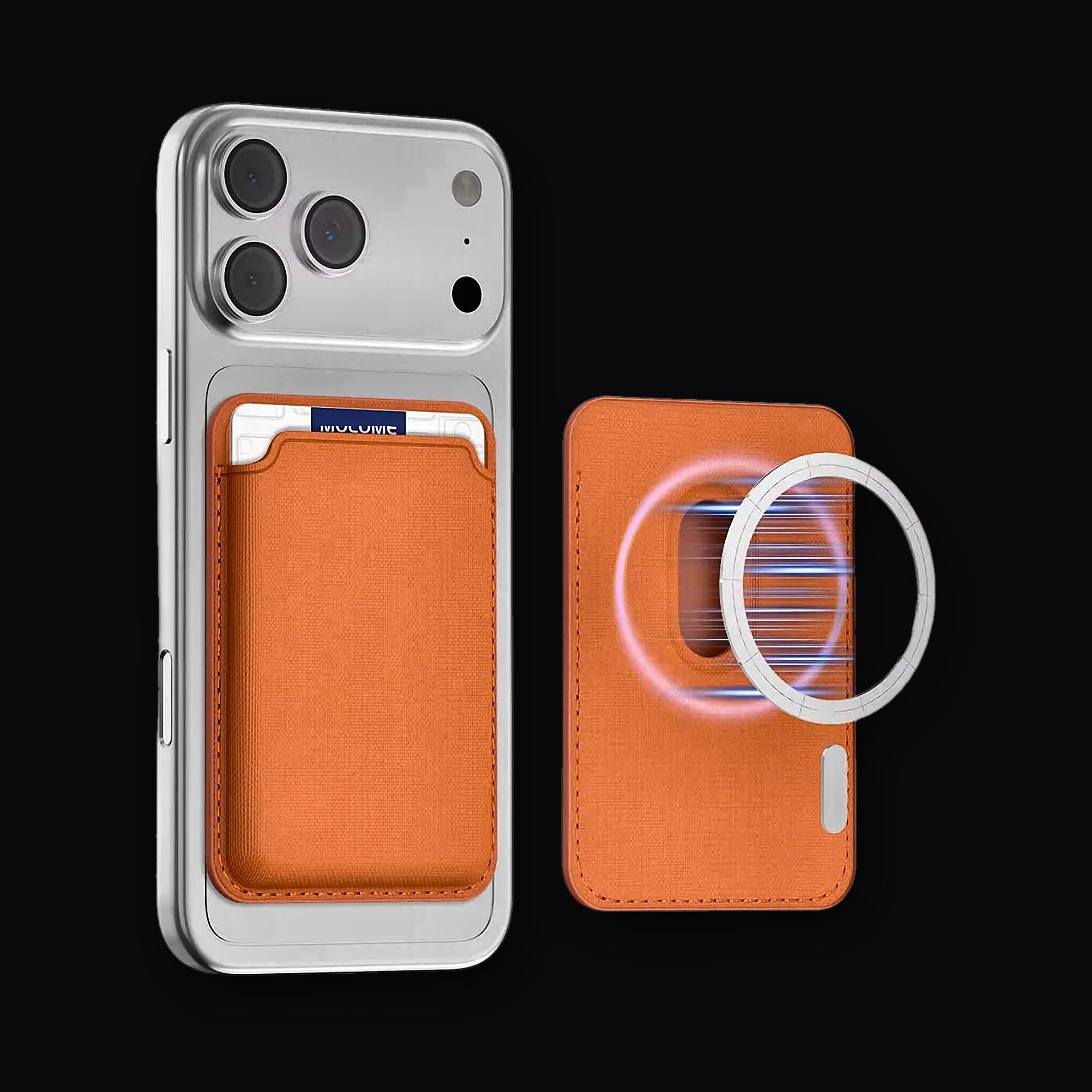 Magnetic Card Holder snapped to a MagSafe phone
