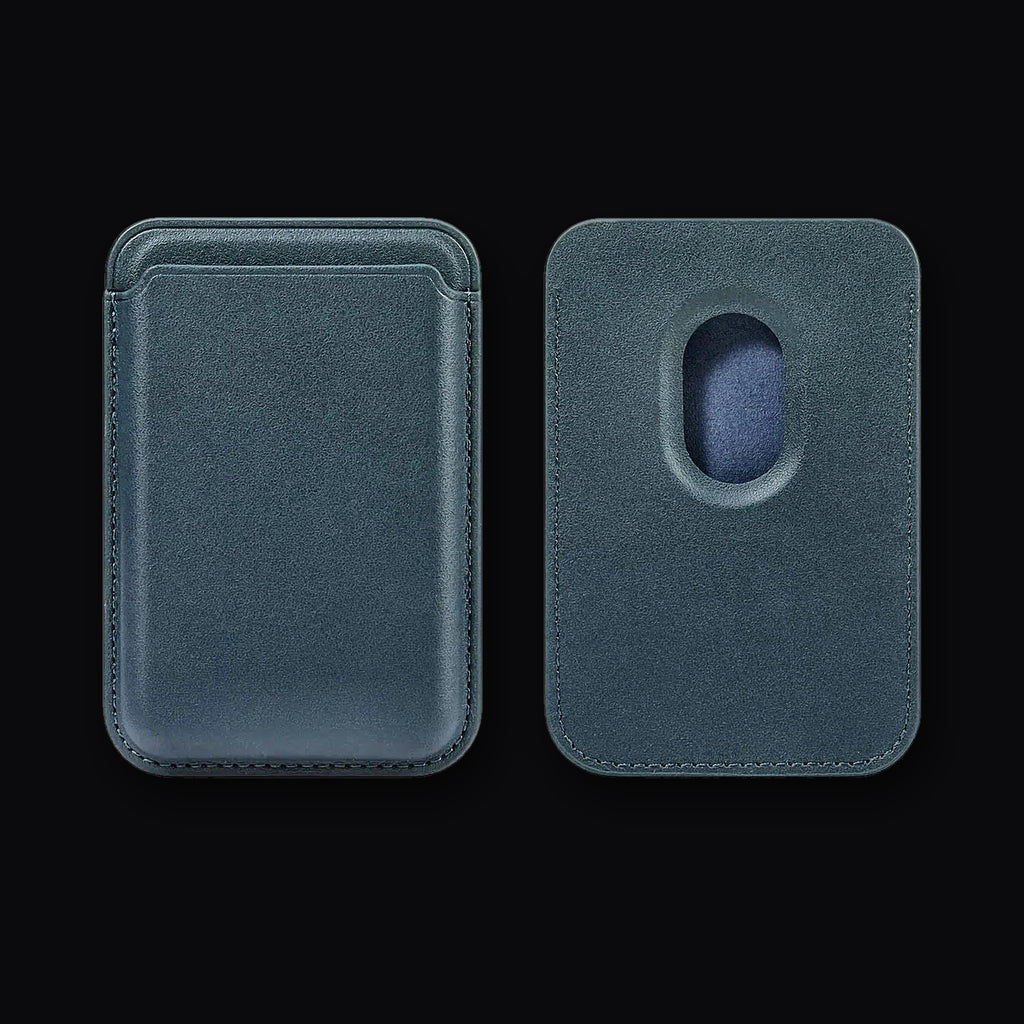 Magnetic Card Holder in blue, front and back