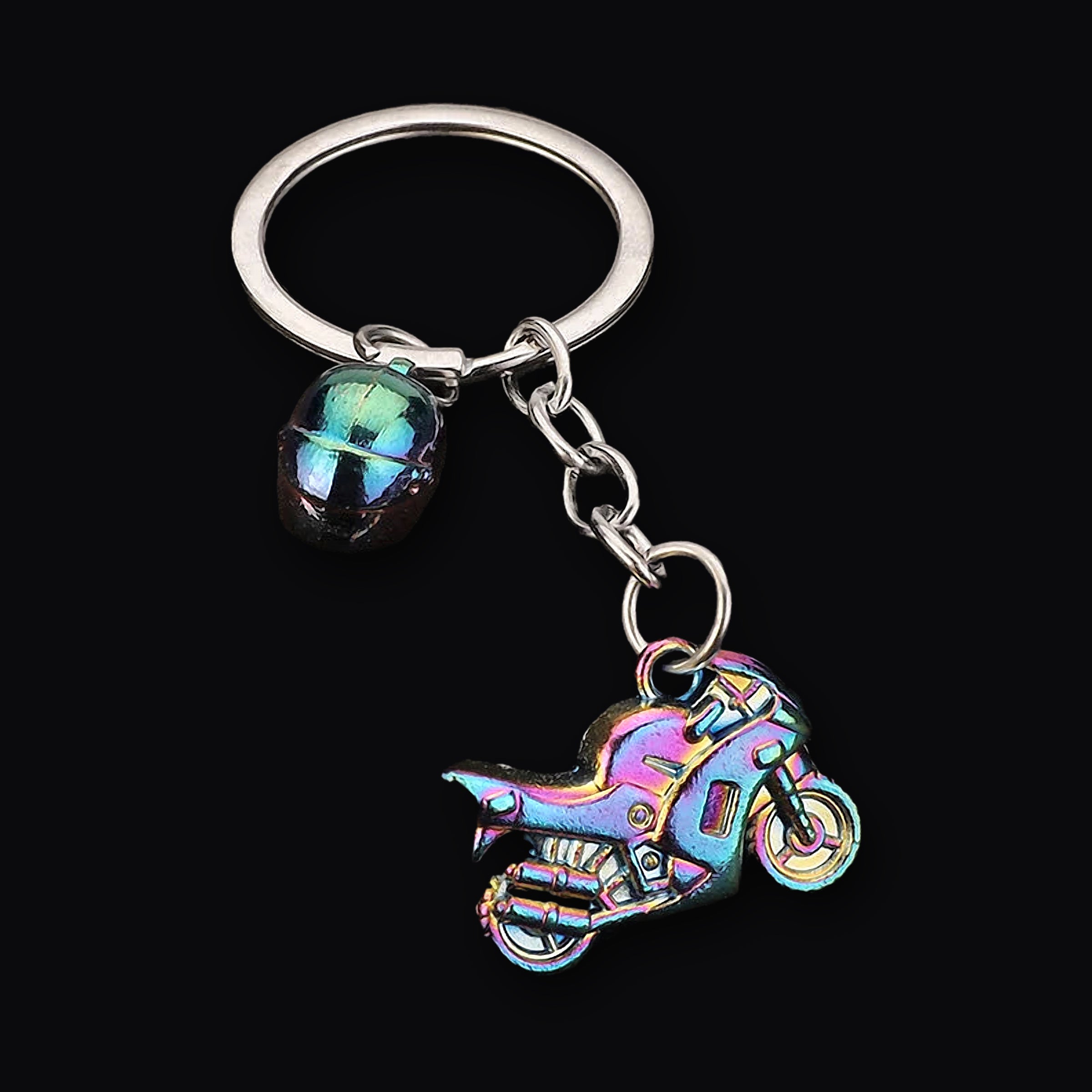 Motorbike Keyring, rainbow motorbike miniature keyring