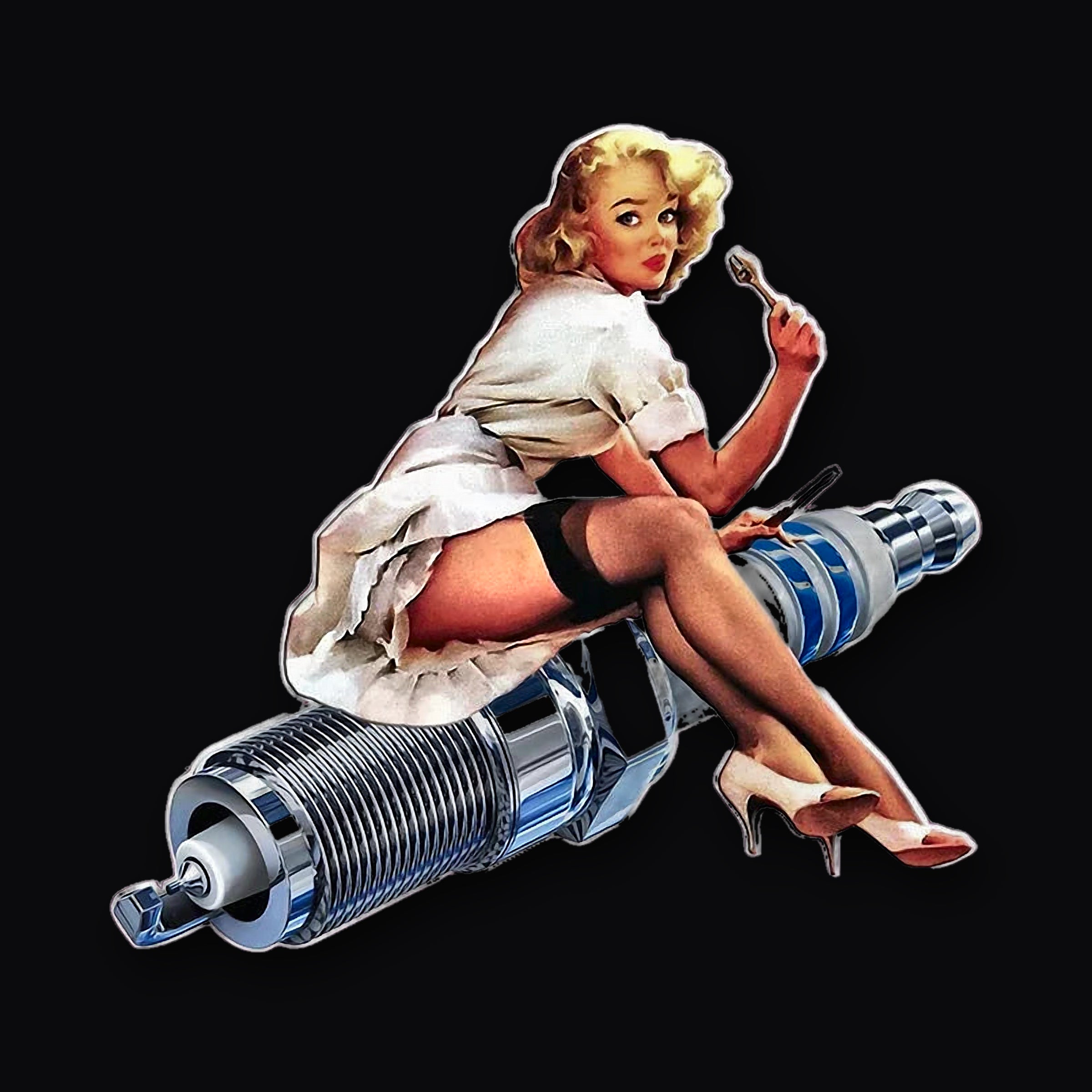Pin Up Plug Decal, White Dress artwork