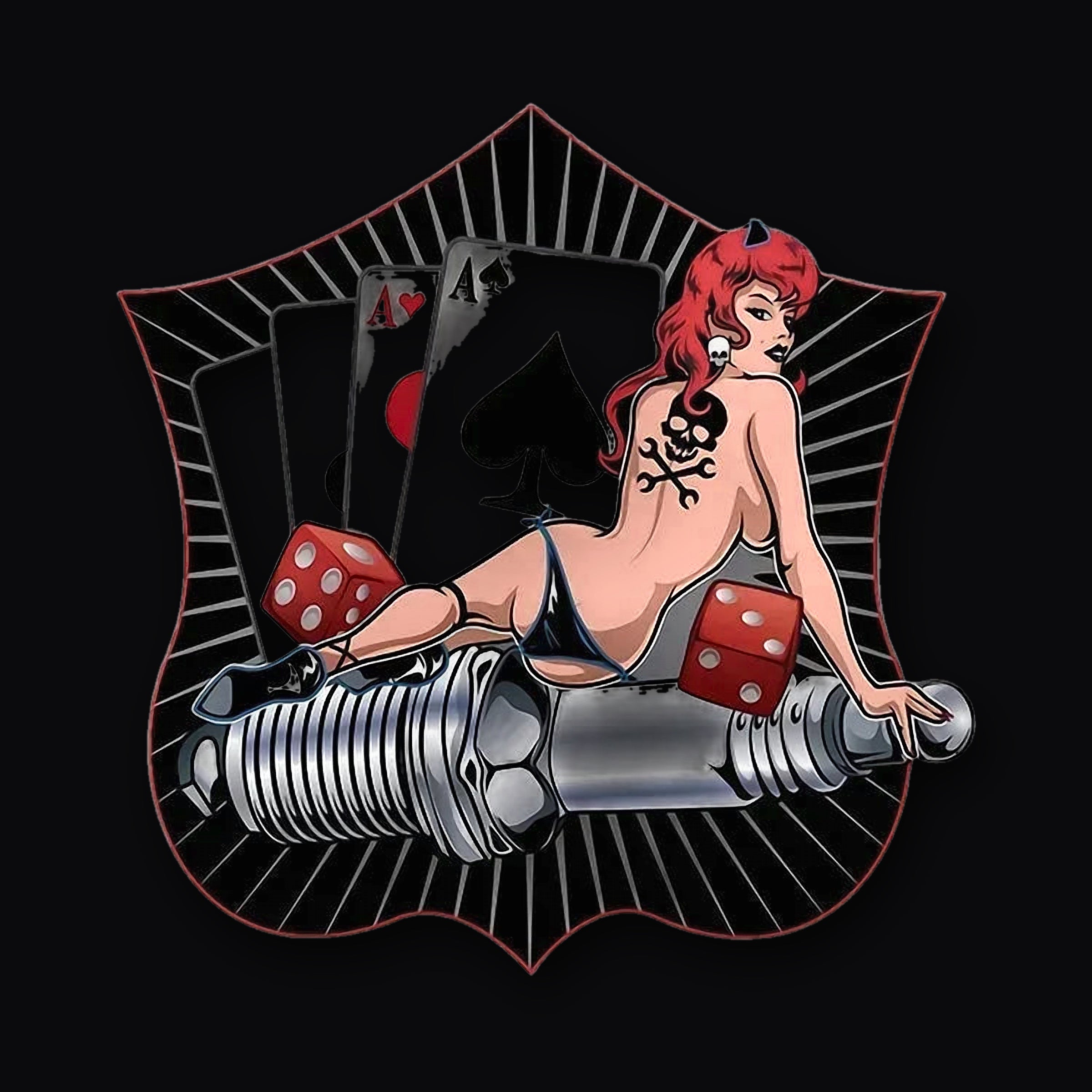 Pin Up Plug Decal, Aces and Dice artwork