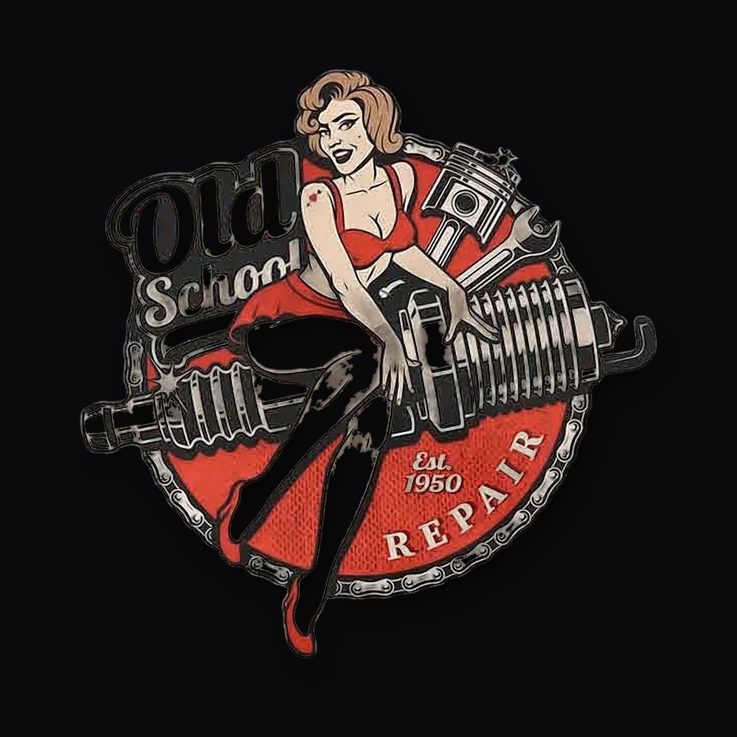 Pin Up Plug Decal, Old School Repair artwork