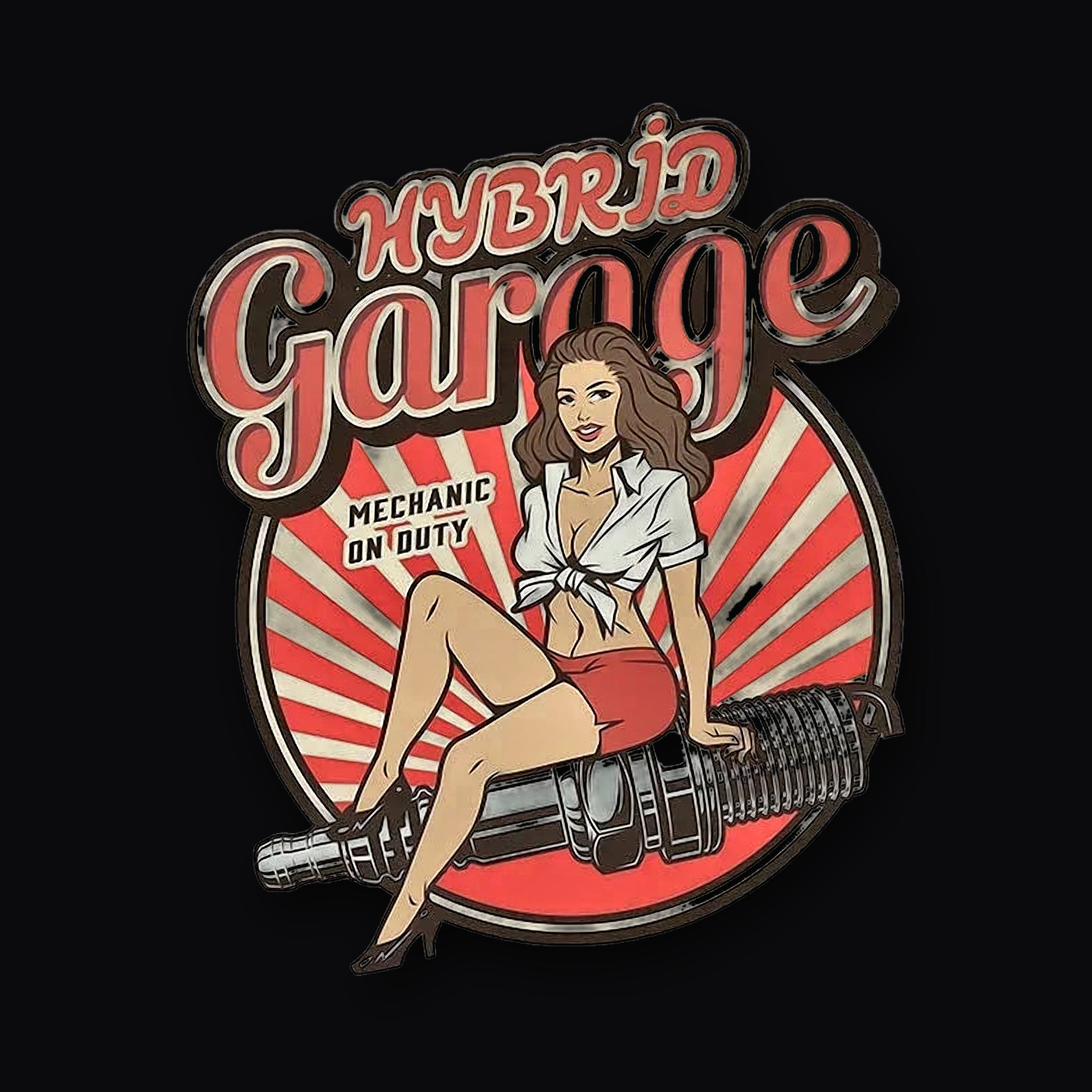 Pin Up Plug Decal, Hybrid Garage artwork