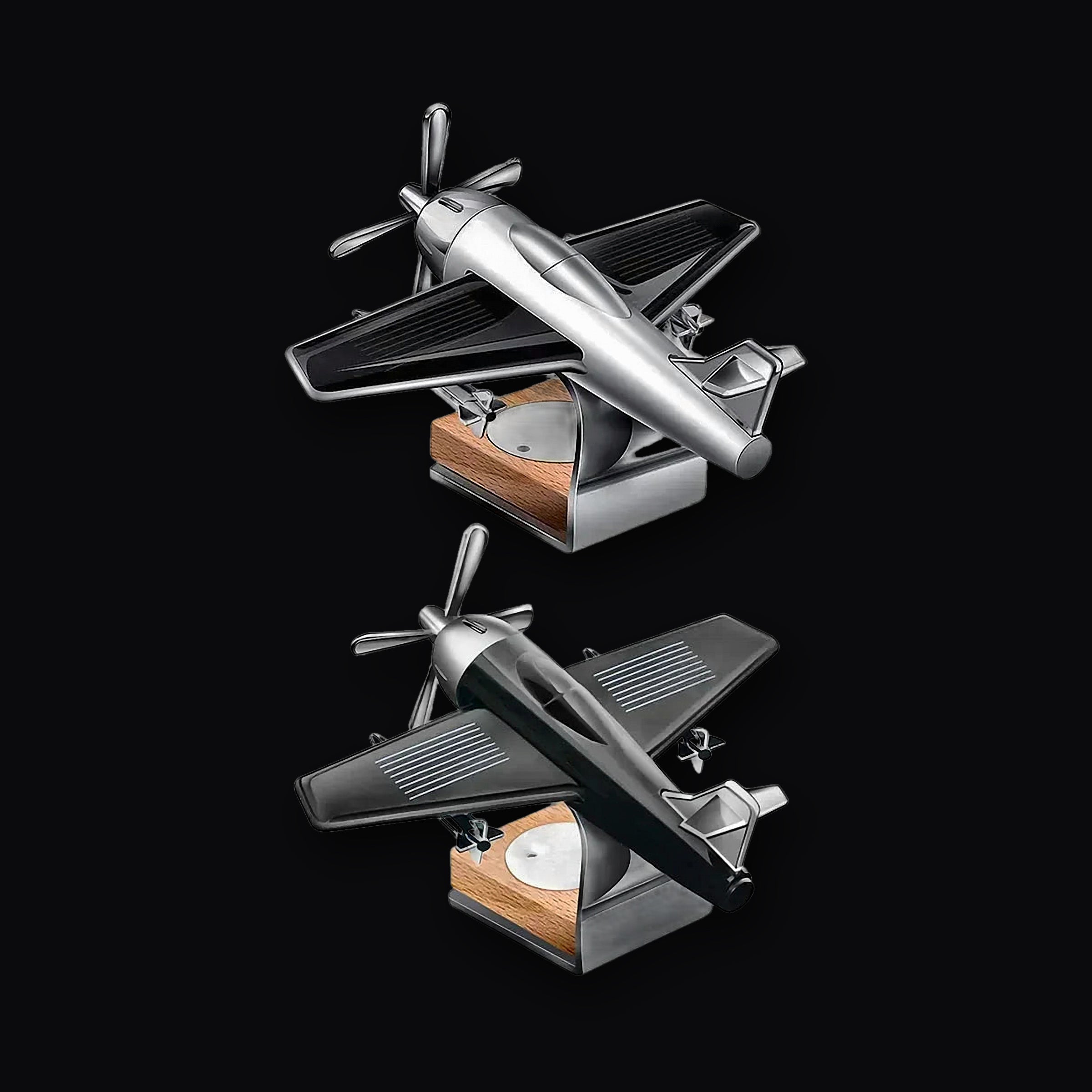 Solar plane in silver and black