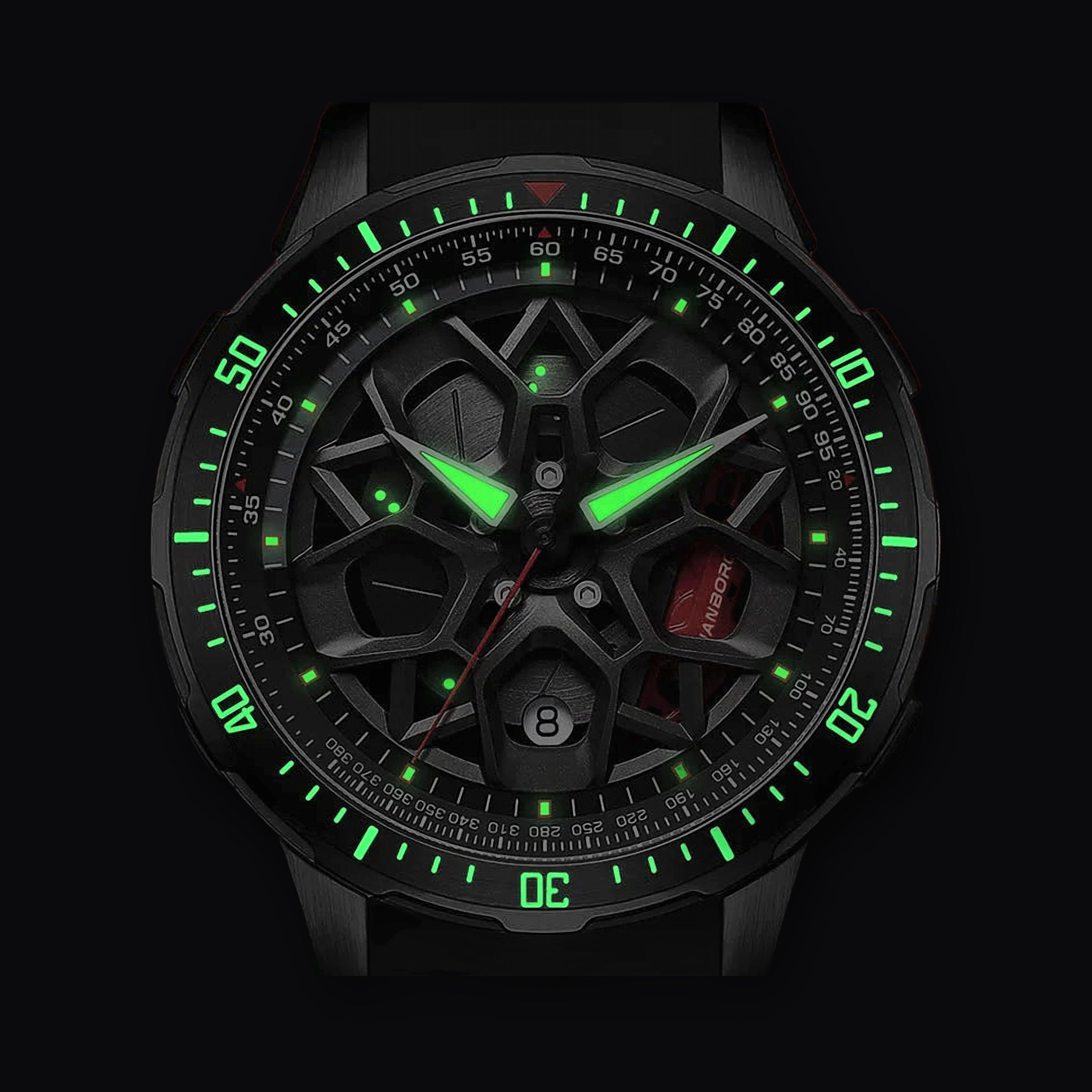 HANBORO Caliper Automatic lume, glowing markers in the dark