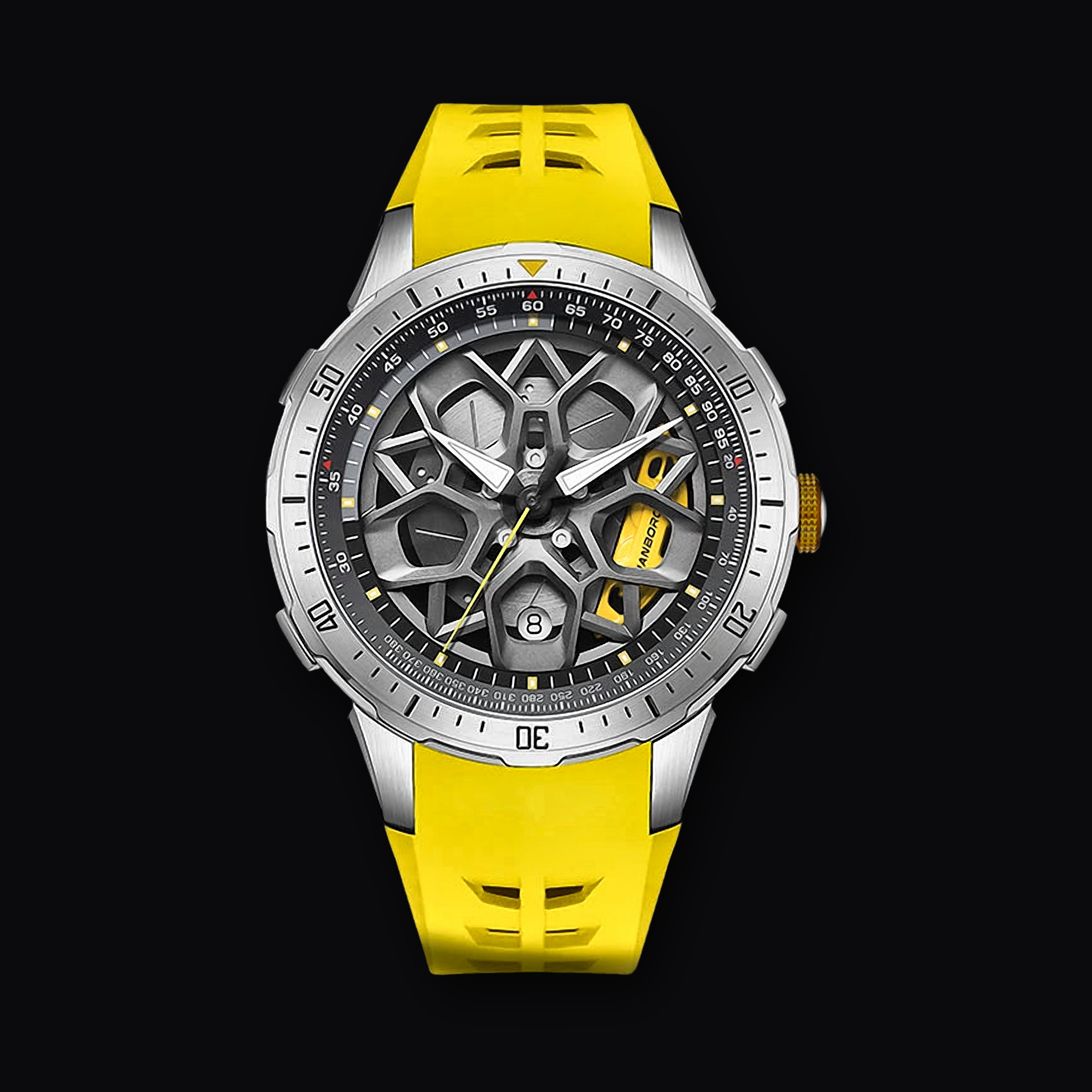 HANBORO Caliper Automatic, yellow strap on steel case