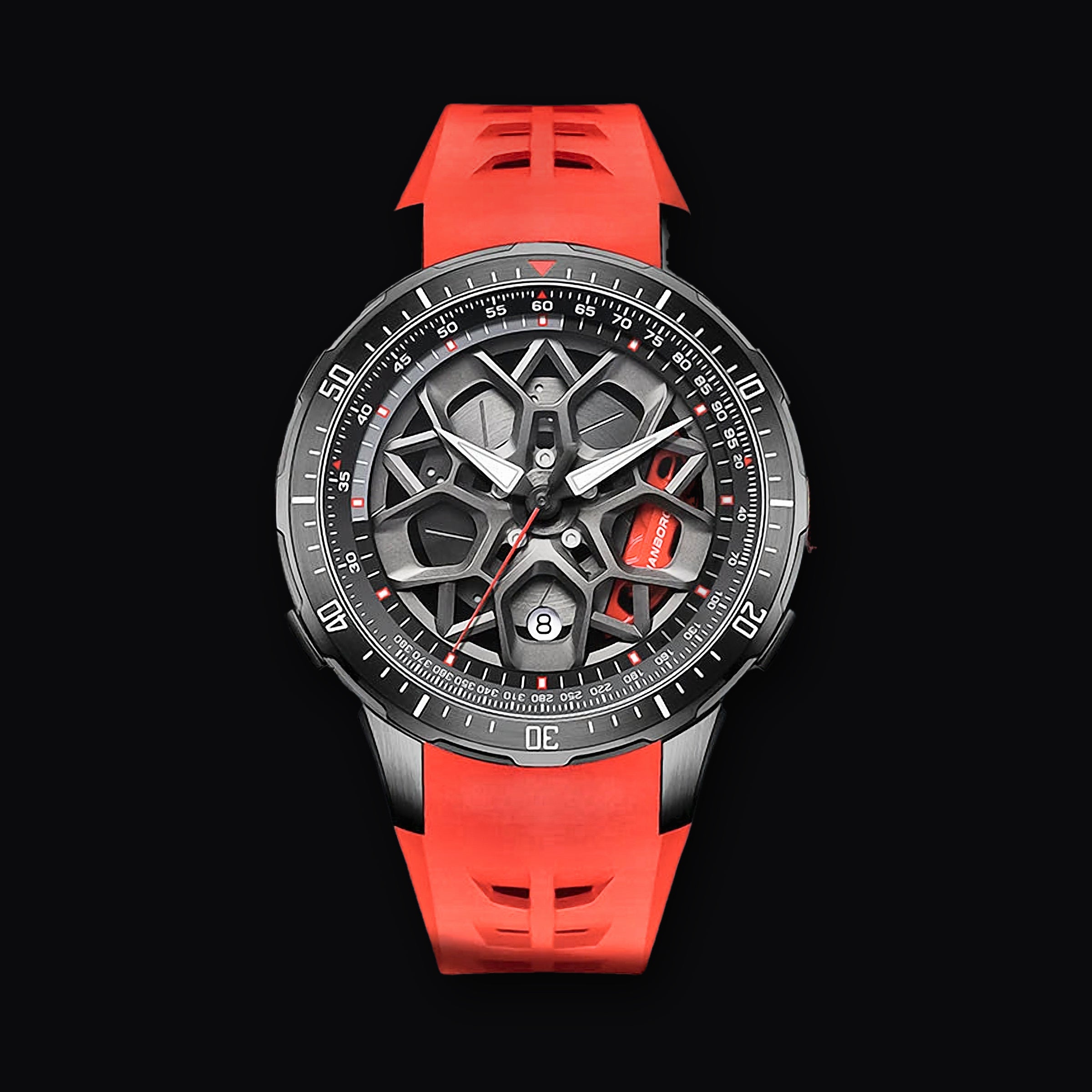 HANBORO Caliper Automatic, red strap on black case
