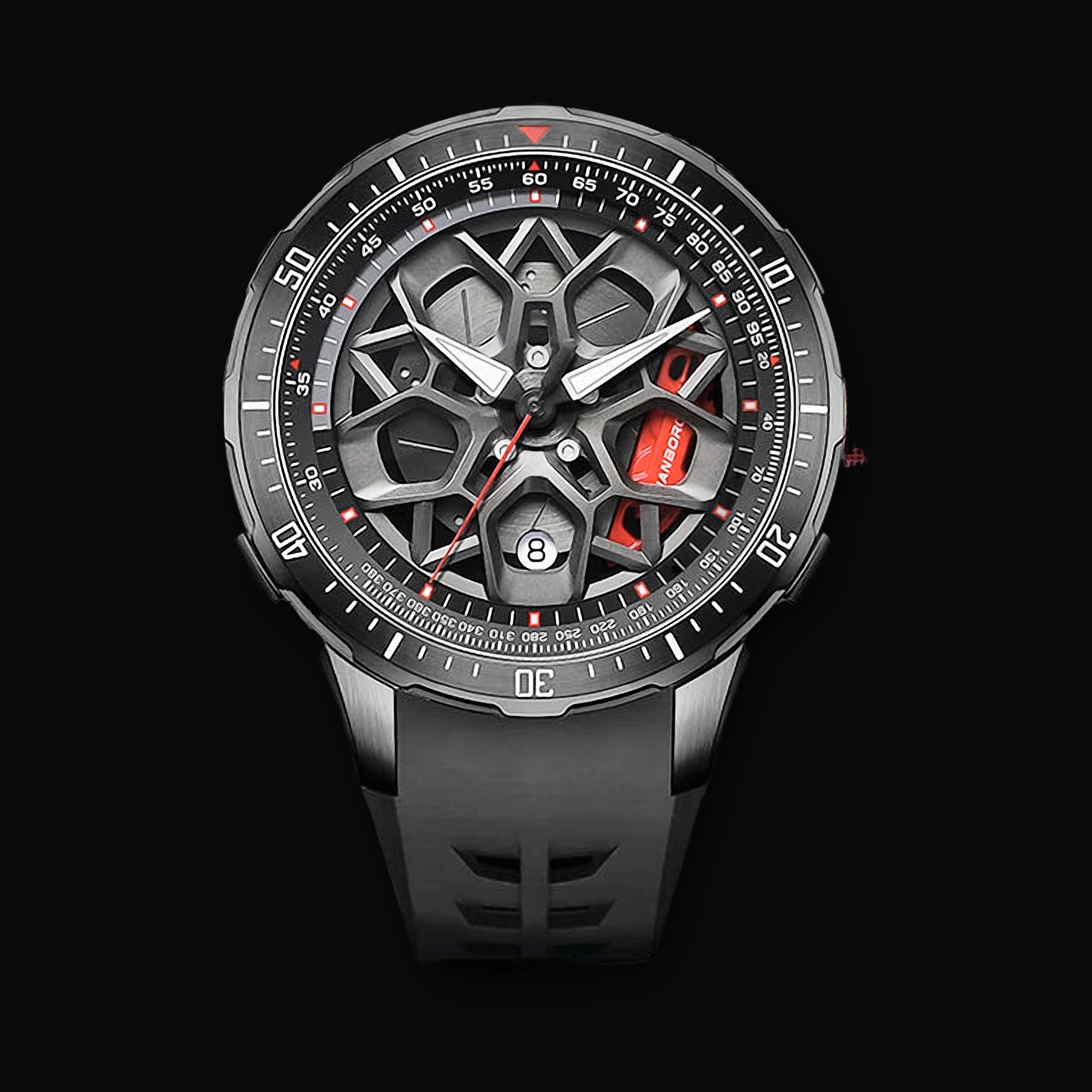 HANBORO Caliper Automatic, black with red caliper