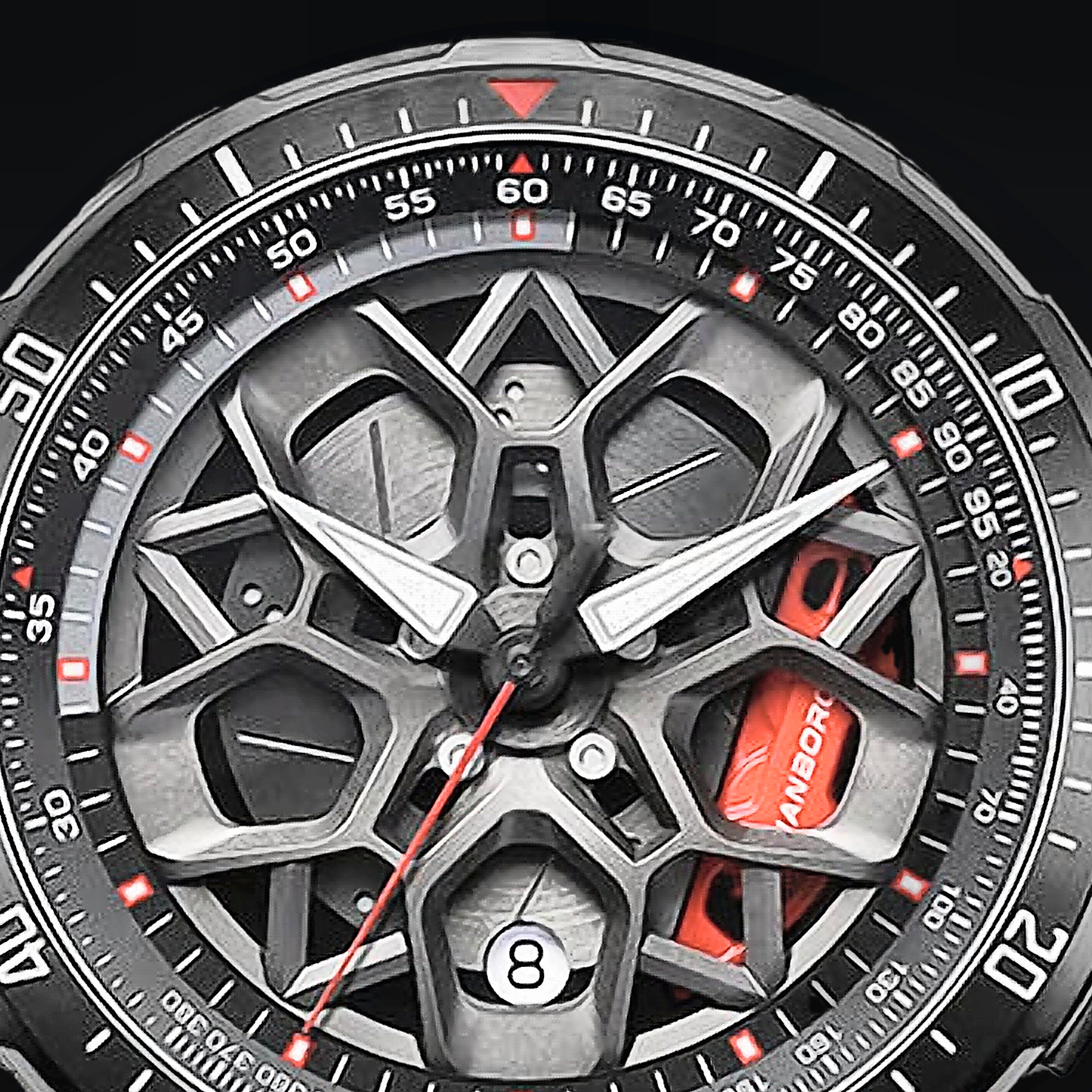 HANBORO Caliper Automatic dial detail, rim spokes and caliper