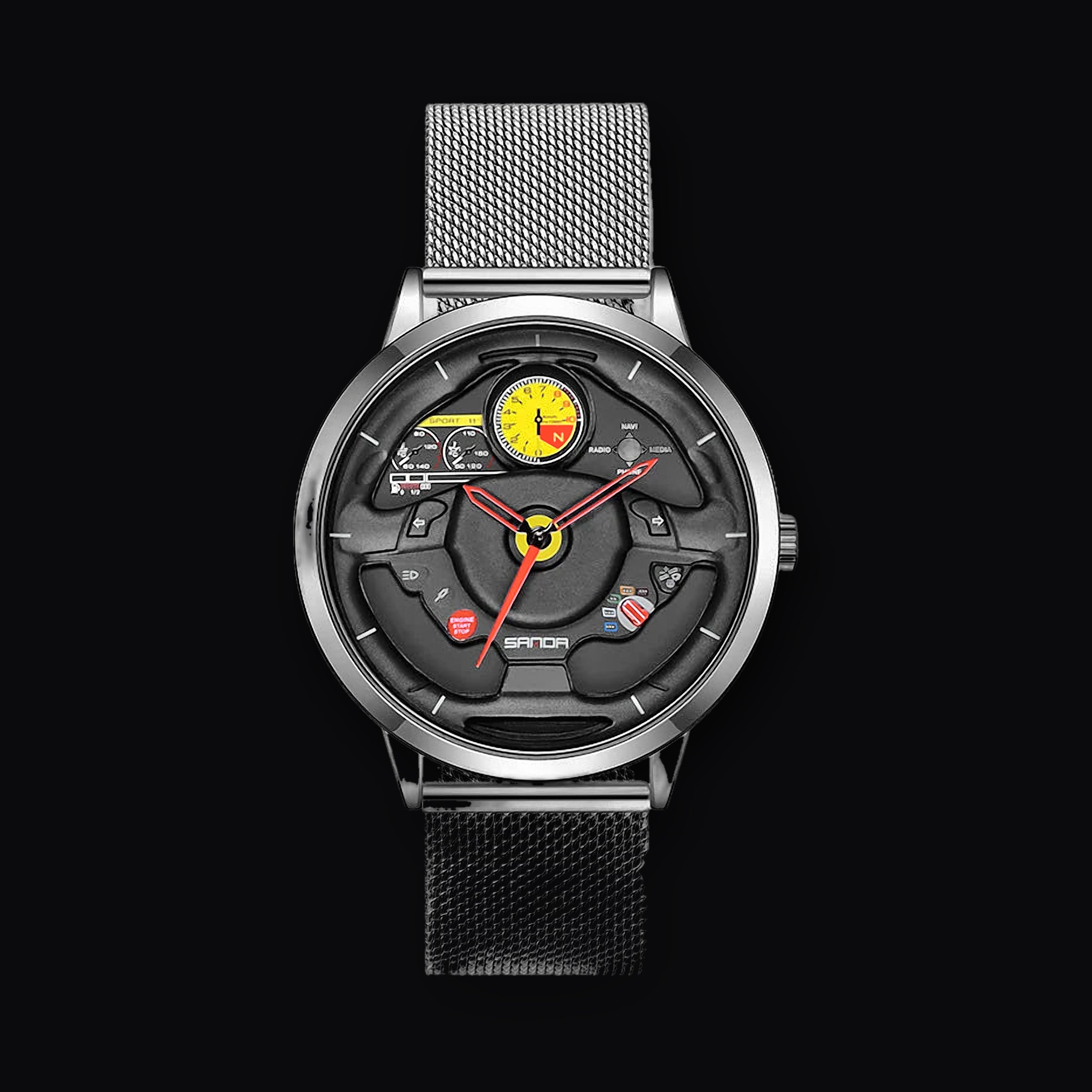 SANDA Cockpit Watch, mesh silver
