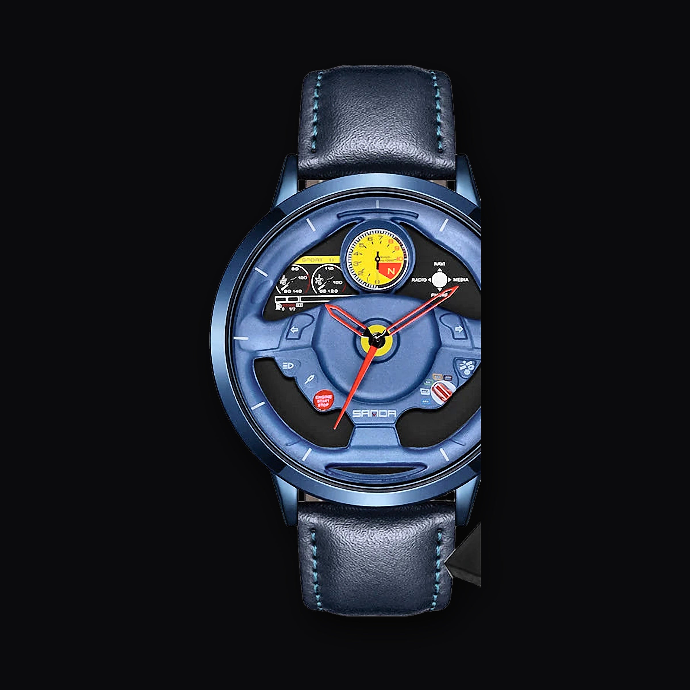 SANDA Cockpit Watch, leather blue