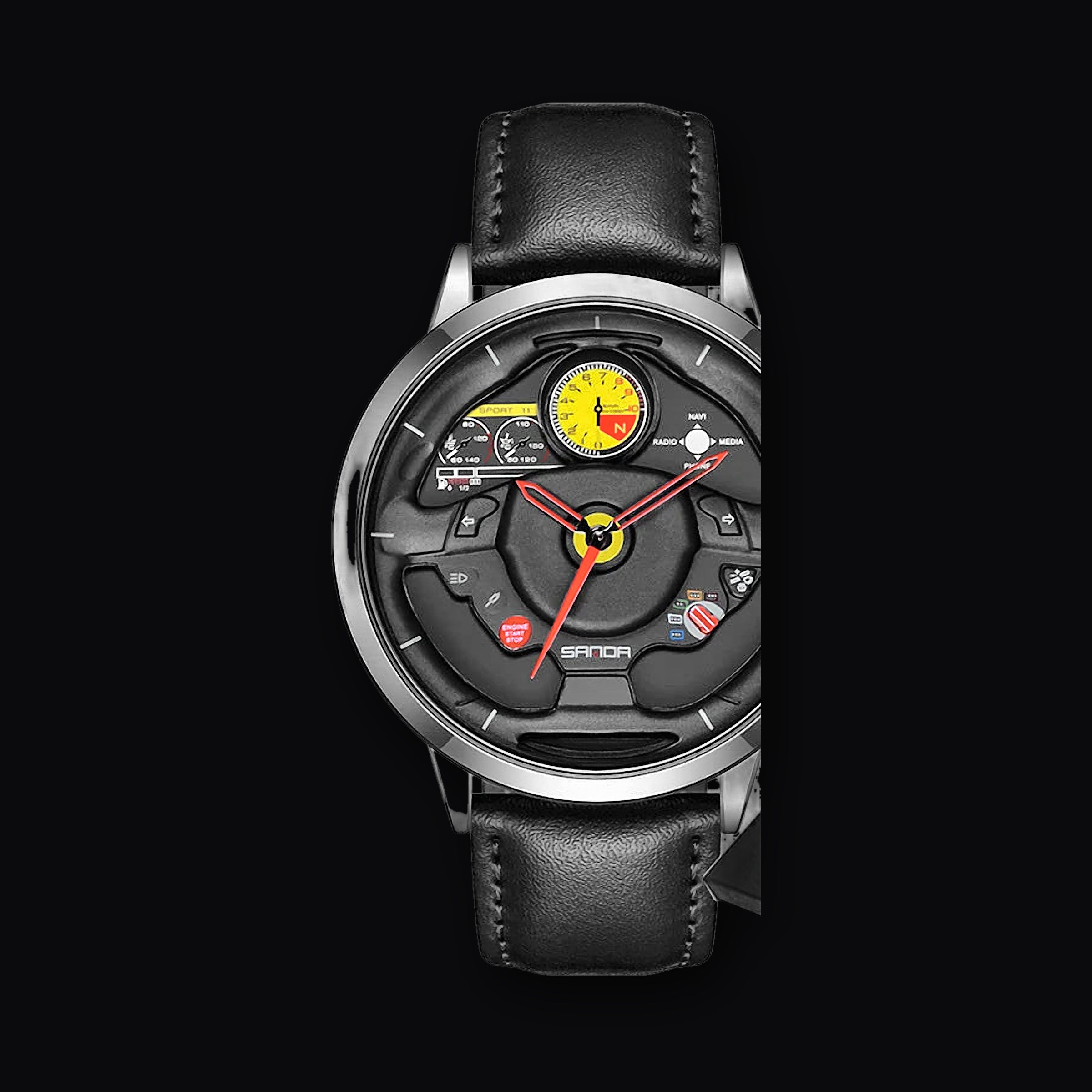 SANDA Cockpit Watch, leather silver