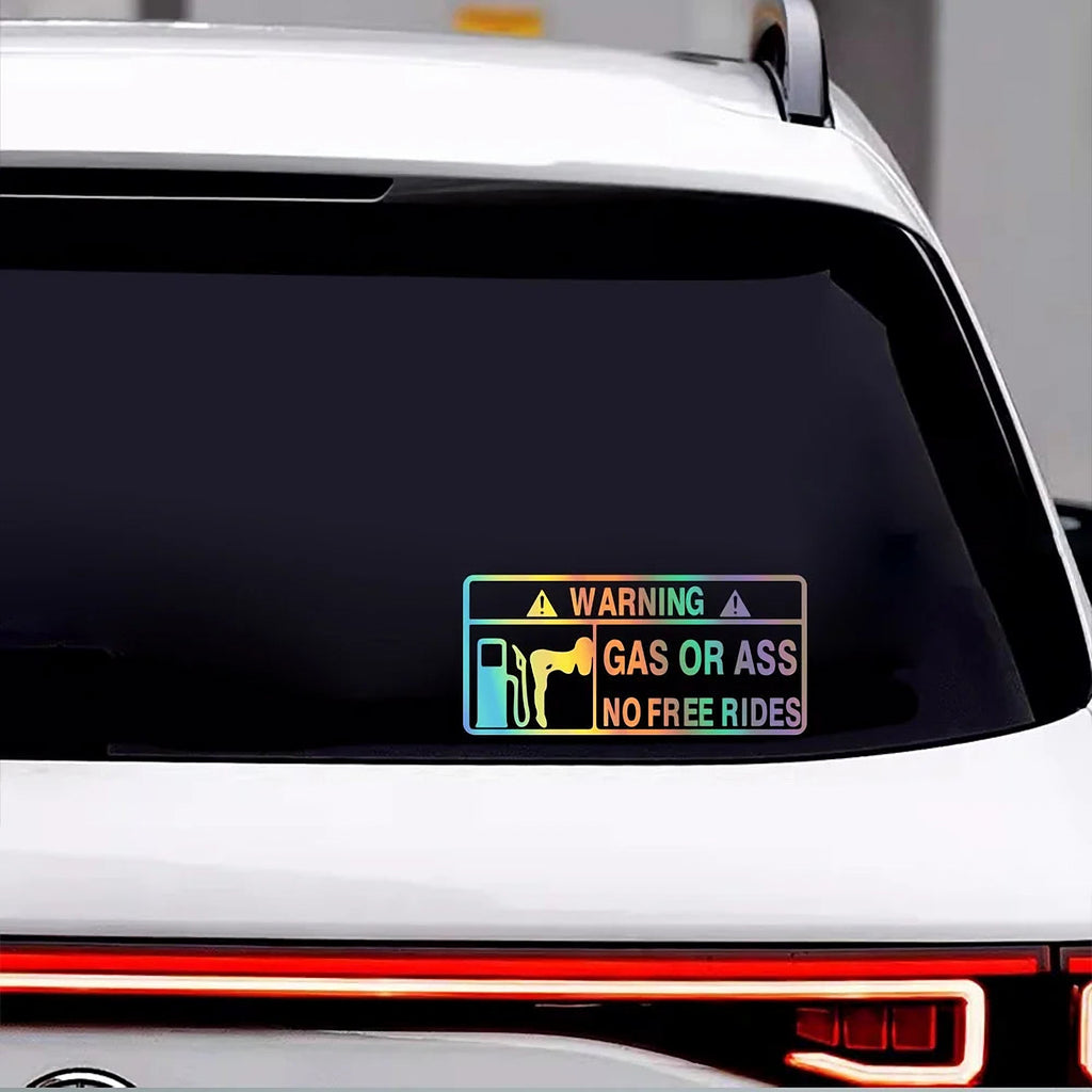 No Free Rides Sticker on a rear windscreen