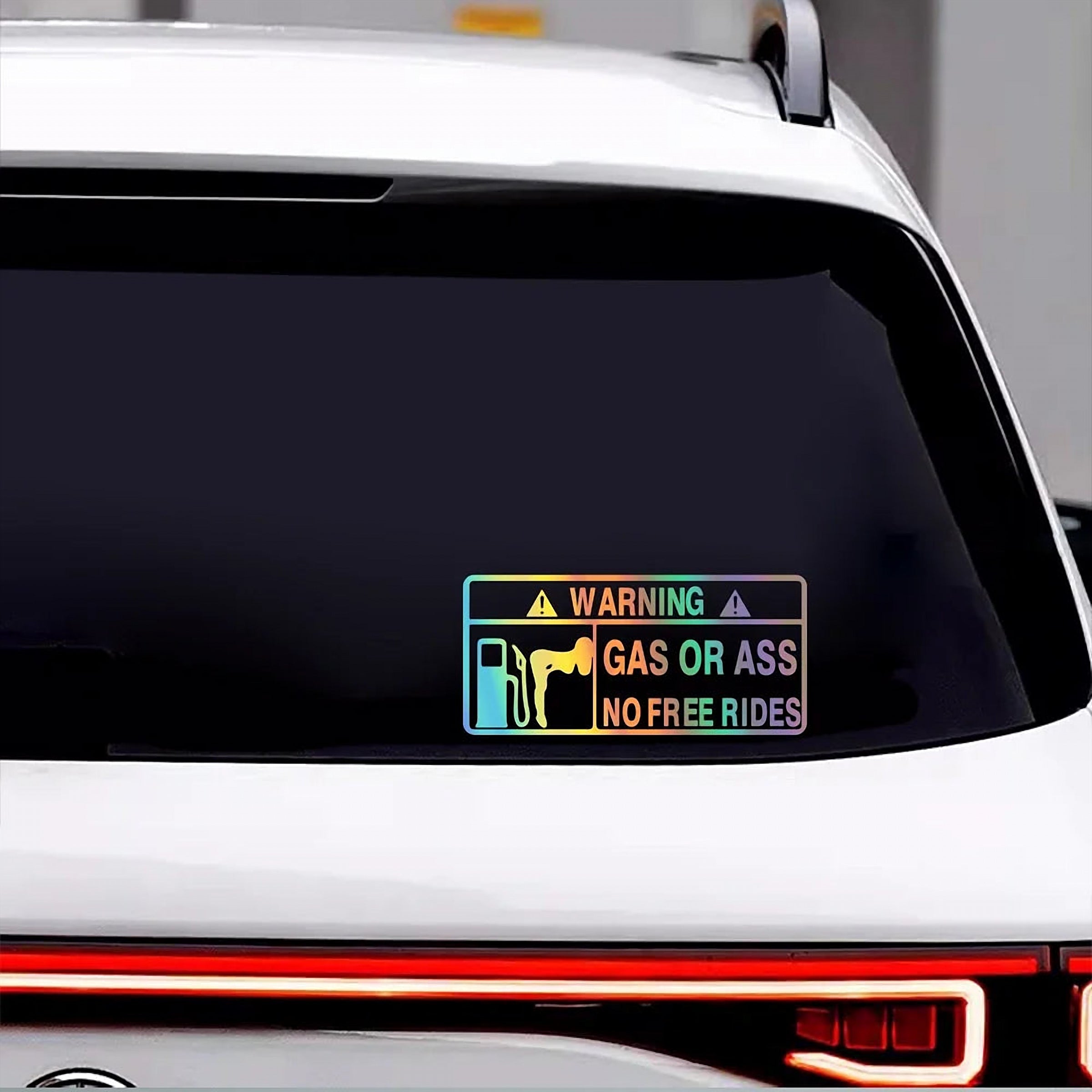 No Free Rides Sticker on a rear windscreen