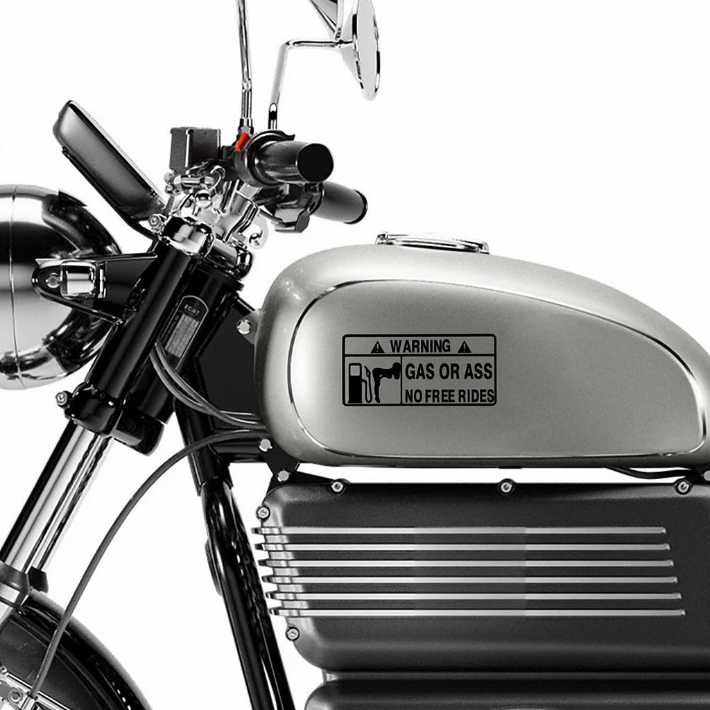 No Free Rides Sticker on a motorcycle tank