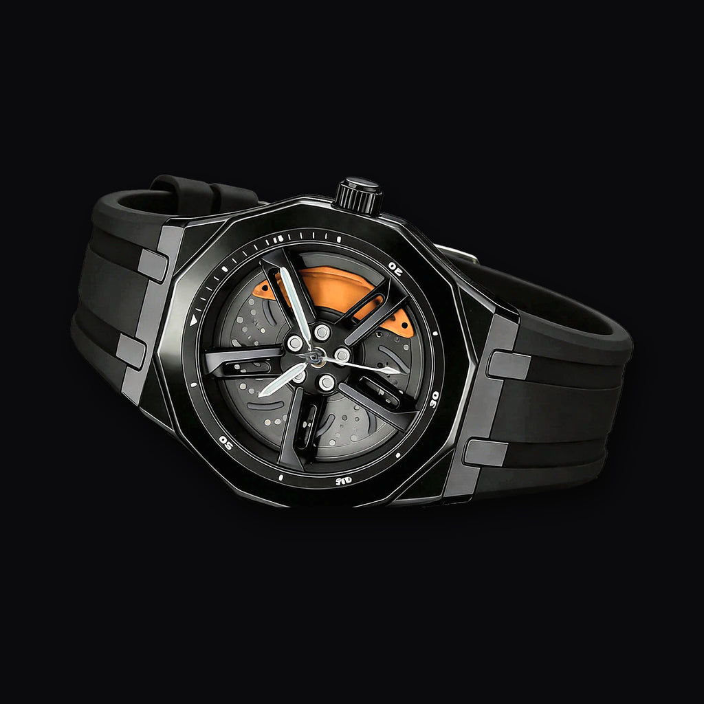 Slipstream watch lying on its ribbed rubber strap