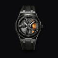Slipstream octagonal watch with wheel dial and orange caliper detail