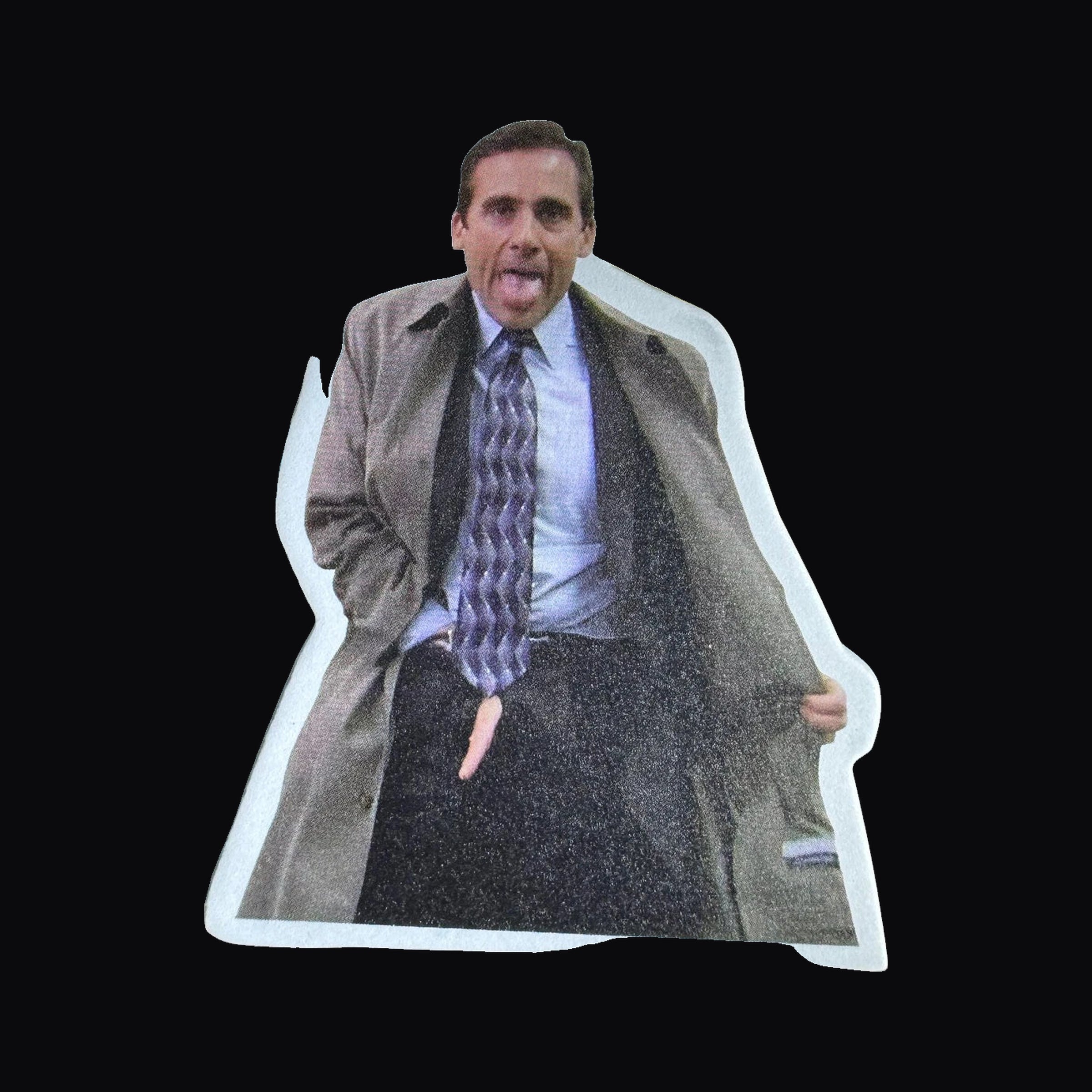 Trench Coat Air Freshener die cut scented card hanging from a rear view mirror