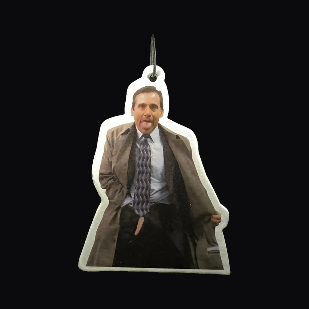 Trench Coat Air Freshener showing the eyelet and elastic hanging cord
