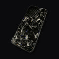 Forged carbon fibre phone case, back view showing the marbled chip pattern