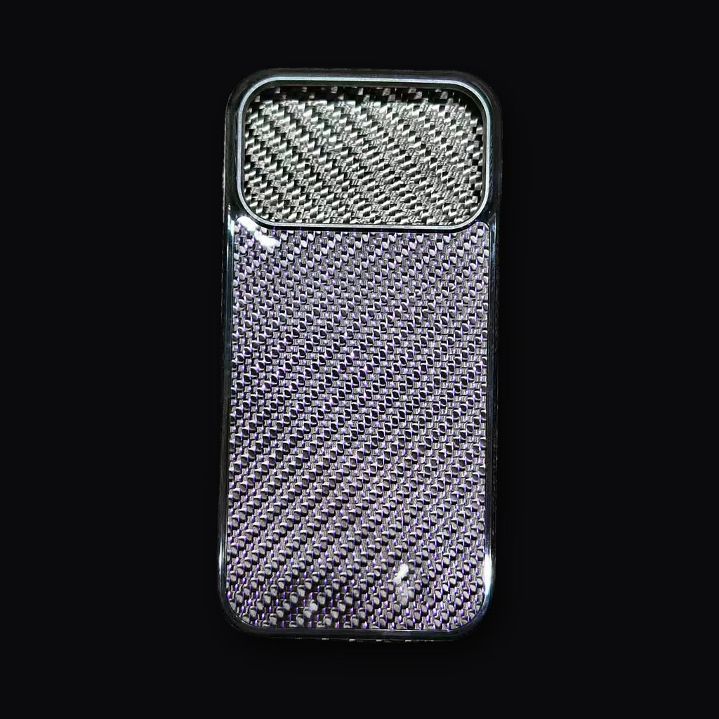Woven carbon fibre phone case with iridescent twill