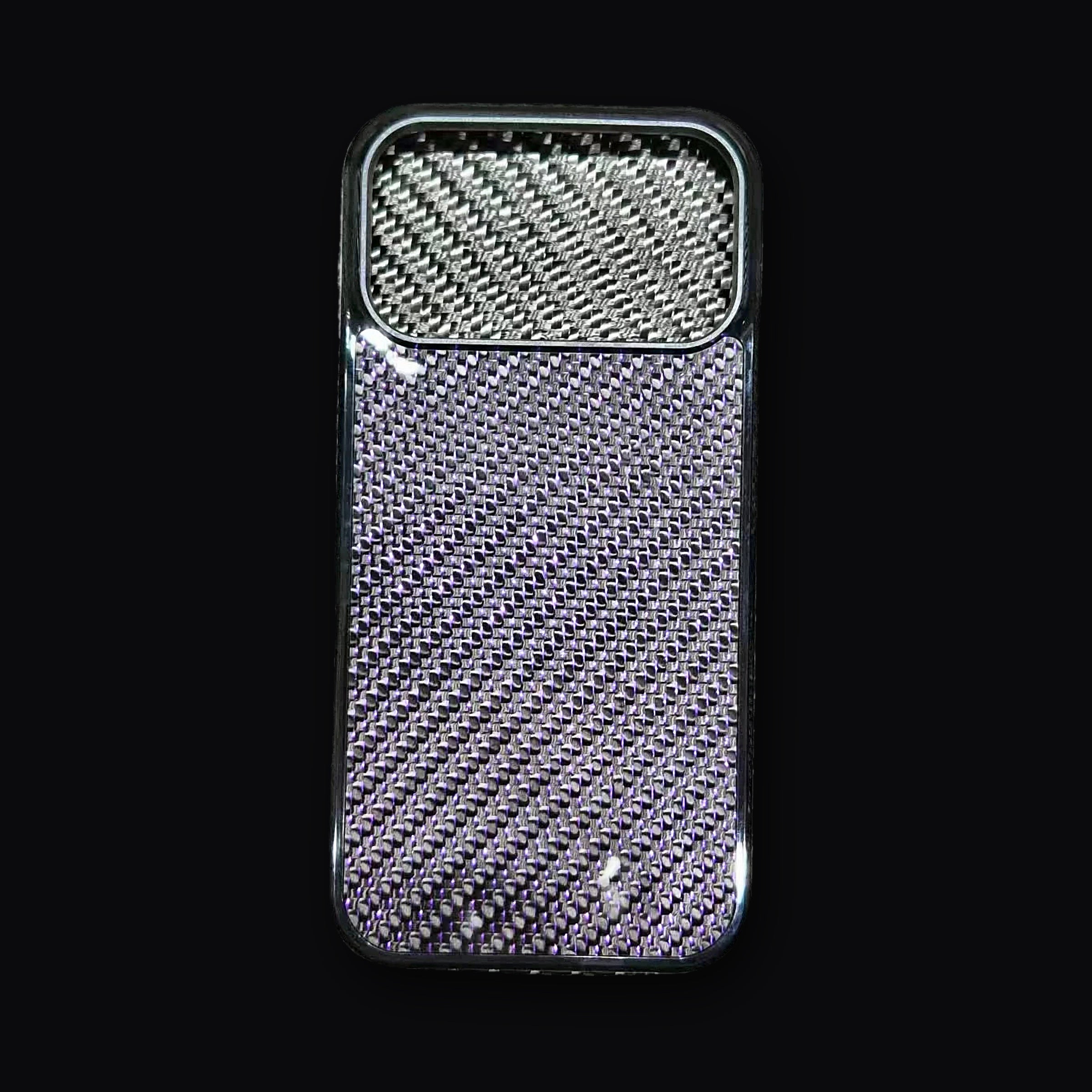 Woven carbon fibre phone case with iridescent twill