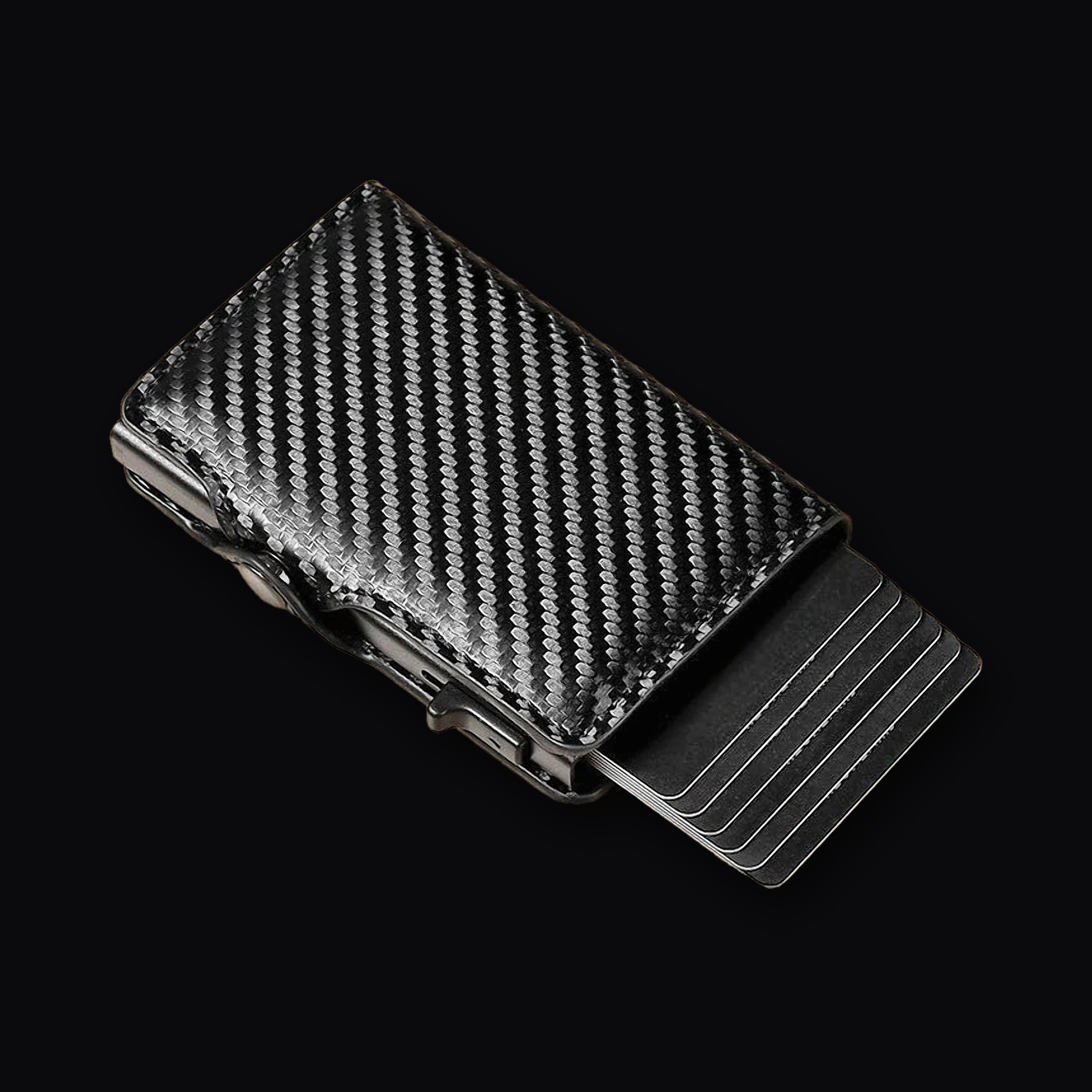 Carbon Card Holder closed, carbon fibre face and aluminium cassette