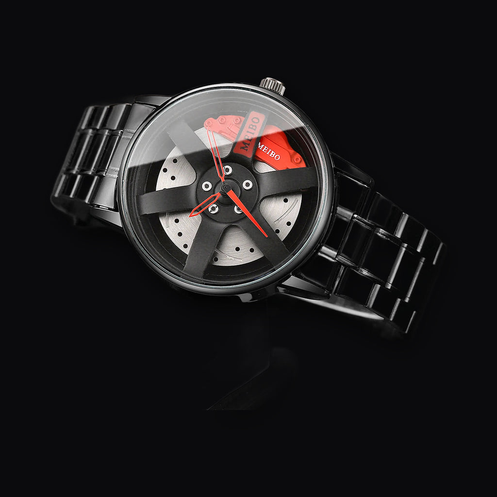 Apex Duo Set on a steel link bracelet with red caliper detail