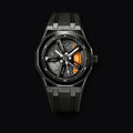 Apex Chrono wheel face watch, three quarter view on black