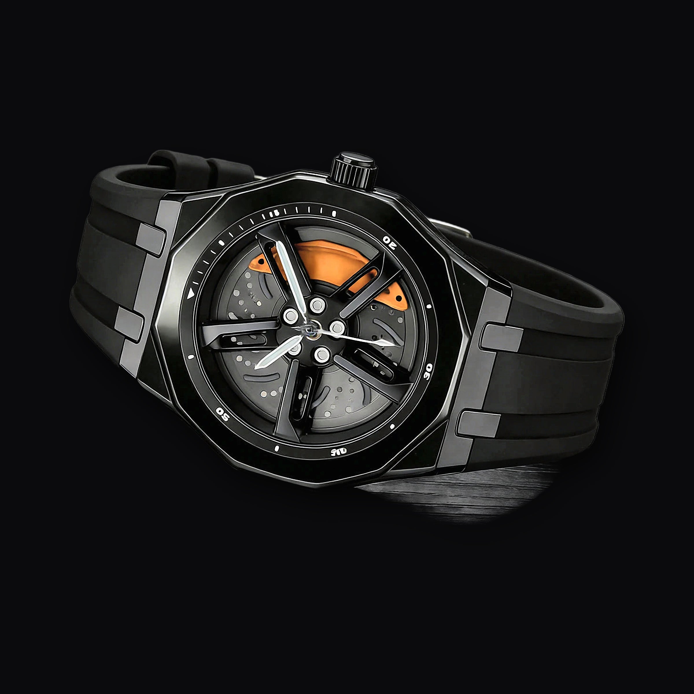 Apex Chrono laid flat showing the moulded silicone strap
