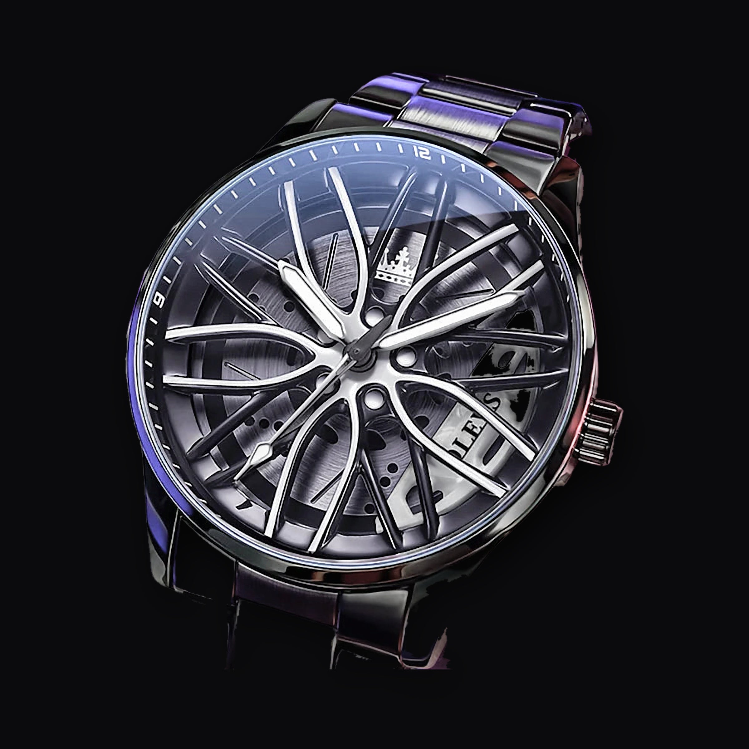 Rotor wheel watch with white spokes