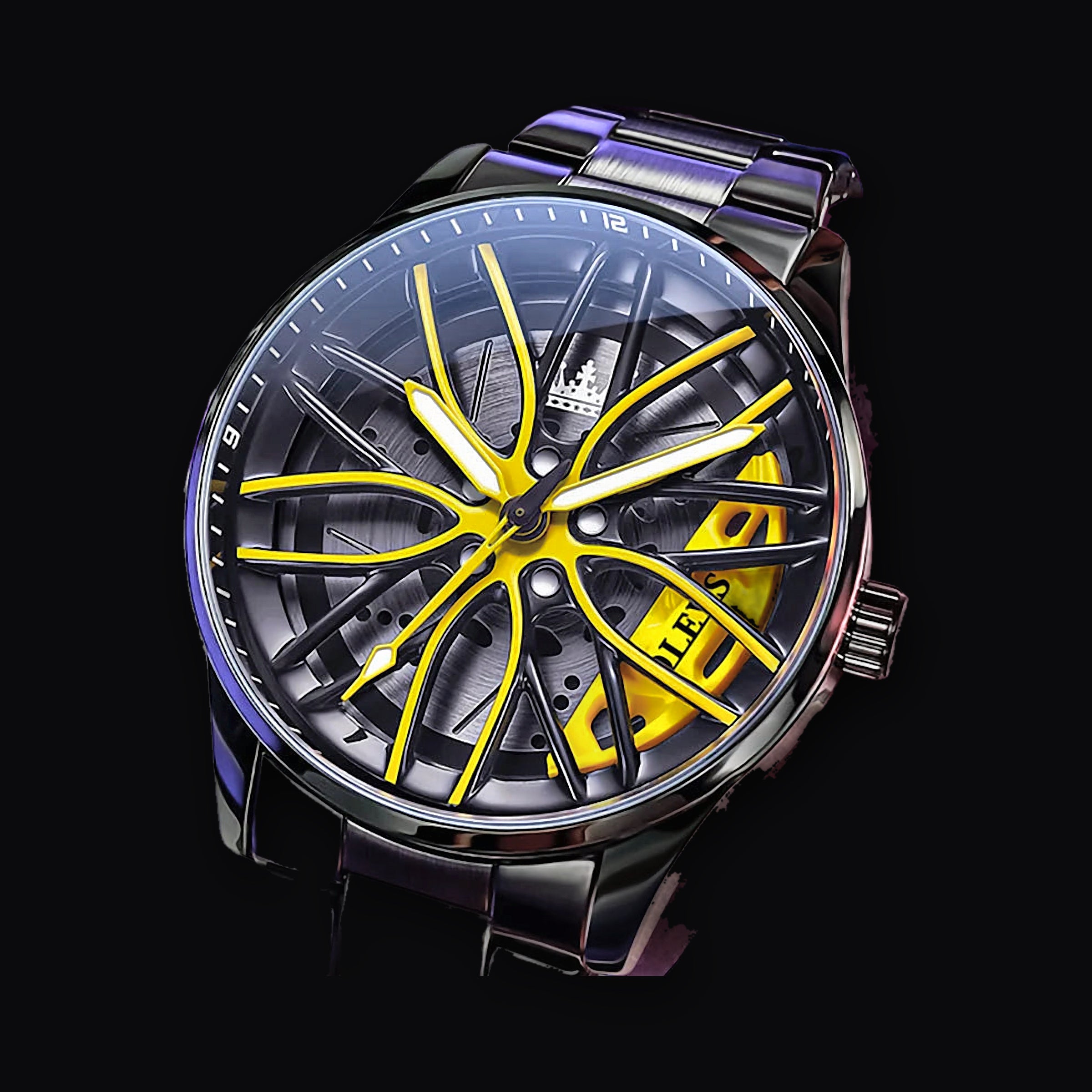 Rotor wheel watch with yellow spokes
